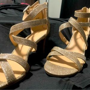 Gold glitter heels